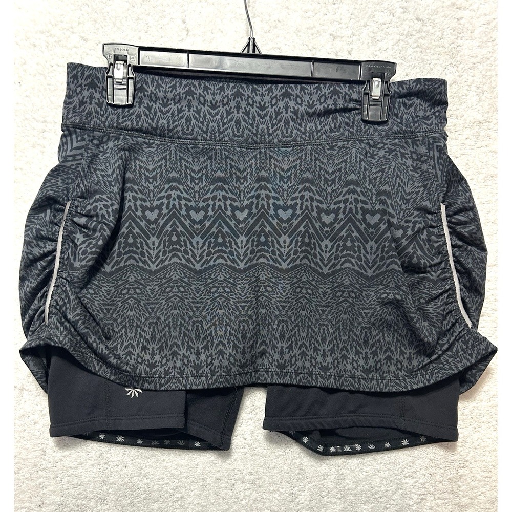 Athleta Printed Sprint Black Gray Medium Polyester Blend Skort Skirt (I1)
